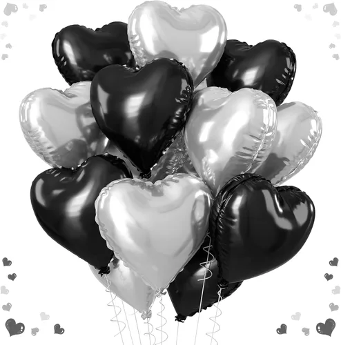 Vista 17 de Globos de corazón azul, dorado y blanco, 18 pulgadas, globos de papel de aluminio azul bebé y crema, 12 piezas, globos de helio en forma de corazón