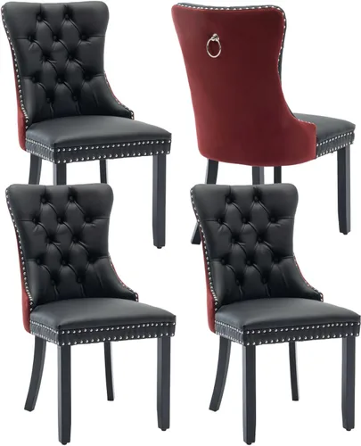Vista 93 de Juego de 2 sillas de comedor de terciopelo beige, modernas sillas de cocina tapizadas