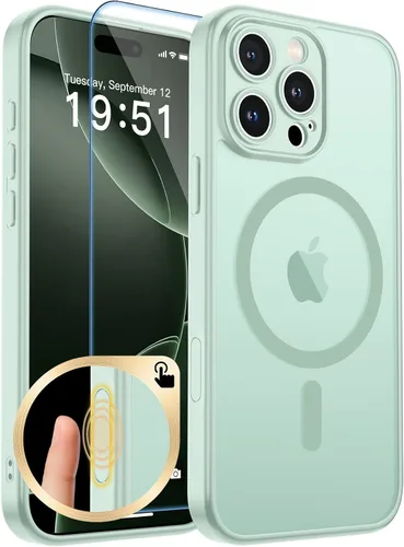 Vista 350 de zapica Funda magnética para iPhone Air, con protector de pantalla de vidrio templado, compatible con MagSafe, translúcida mate, a prueba de golpes