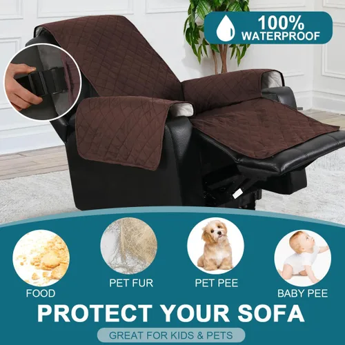 Vista 2 de Turquoize Funda reclinable 100% impermeable para ancianos, fundas reclinables antideslizantes para sillas reclinables de elevación eléctrica Marrón