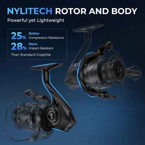 Vista 4 de KastKing Verus Spinning Fishing Reels with Lightweight Nylitech Body Negro