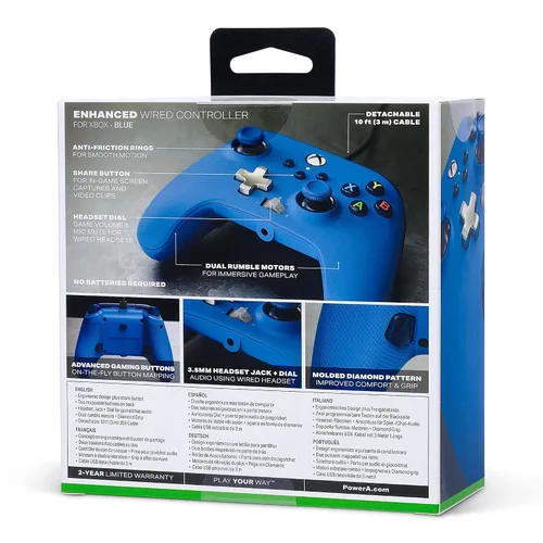 Vista 10 de PowerA Enhanced Wired Controller for Xbox - Blue Gamepad Wired Video Game Controller Gaming Controller Xbox Series XS Xbox One - Xbox Series X