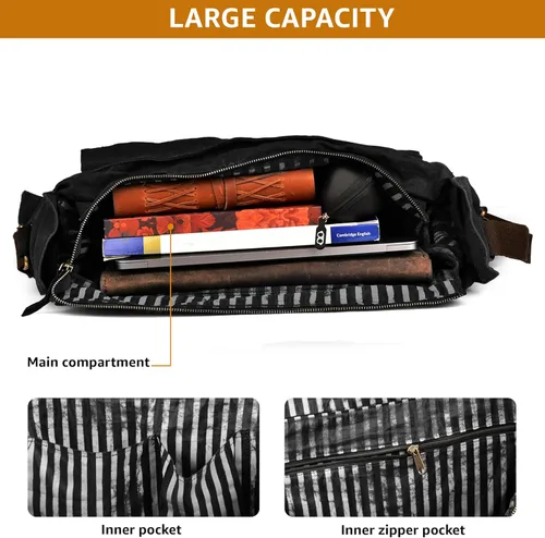 Vista 4 de Bolsa bandolera de hombro de lona LEATHER VILLAGE para hombres y mujeres – Elegante bandolera estilo mochila para oficina, viajes y uso diario