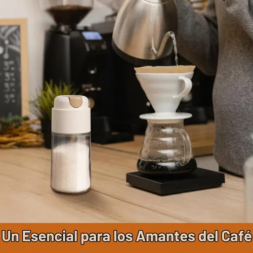 Vista 7 de NiHome Dispensador de azúcar de 10 onzas con interruptor automático de vertido para el hogar, cocina, estación de café, tarro de vidrio para azúcar