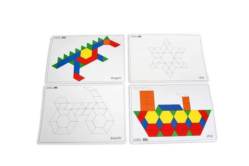 Vista 7 de LEARNING ADVANTAGE Pattern Block Cards - Set of 20 Double-Sided Cards - Early Geometry for Kids - Teach Creativity, Sequencing and Patterning