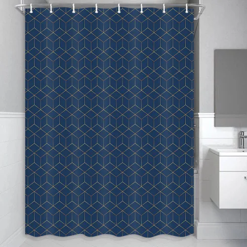 Vista 18 de JAWO Cortina de ducha geométrica negra y dorada, moderna cortina de baño de textura poligonal abstracta, cortina de baño de tela impermeable, 6