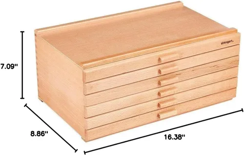 Vista 3 de KINGART Caja de almacenamiento de madera con 6 cajones para artistas, 15-3/4 pulgadas de ancho x 10 pulgadas de profundidad x 6-1/2 pulgadas