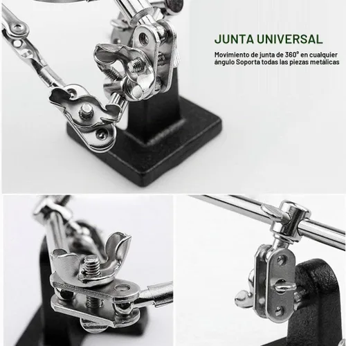 Vista 7 de Soporte de lupa de manos de ayuda con clips de cocodrilo dobles ajustables – Lupa FEITA 5X perfecta para soldar, manualidades, pasatiempos, micro