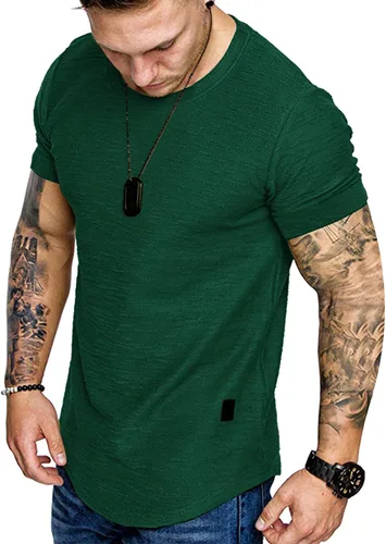 Vista 11 de Camiseta de Moda para Hombre, Camiseta Muscular de Gimnasio, Entrenamiento, Camiseta Atlética de Algodón, Camiseta Superior 240-azul