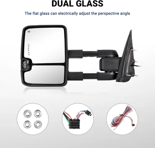 Vista 5 de Espejo de remolque Switchback Compatible con espejos de remolque 2014-2018 Chevy Silverado GMC Sierra con vidrio ajustado por electricidad
