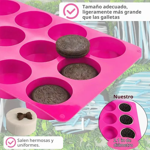 Vista 6 de Moldes de silicona para galletas de chocolate redondas, moldes de chocolate cilíndricos de 12 cavidades de SAGOOITS para oreo cubierto, galletas