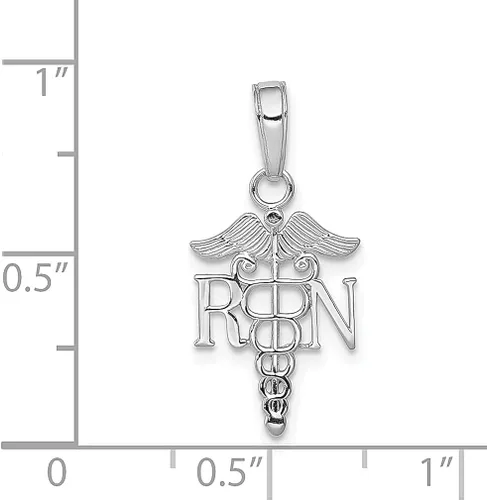 Vista 4 de Collar con dije de ángel de caduceo de oro blanco de 14 quilates para enfermería registrada, joyería profesional médica fina para mujeres, regalos
