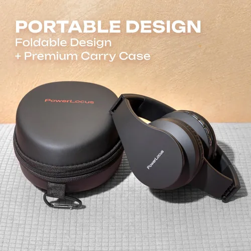 Vista 7 de PowerLocus - Audífonos inalámbricos Bluetooth para usar sobre las orejas, estéreo, plegables, con cable y micrófono incorporado para iPhone
