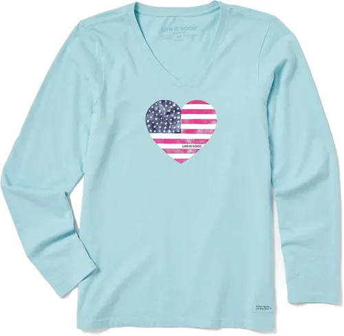 Vista 7 de Life is Good - Blusa de manga larga para mujer con bandera de acuarela y corazón, color azul playa