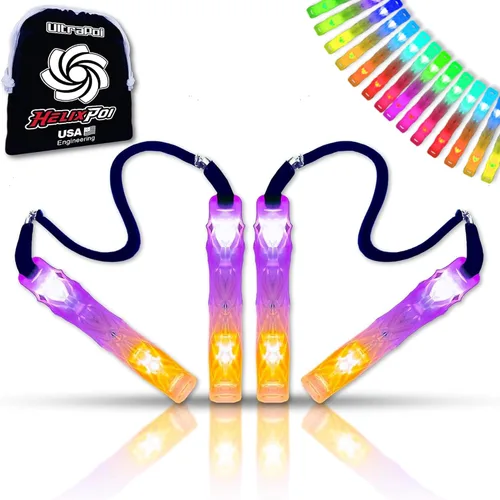 Vista 10 de ultrapoi Helix Poi Set Poi LED para Raves y conciertos LED Glow Enfermos Glow sticks with soft silicone handles, adjustable leashes, 70+