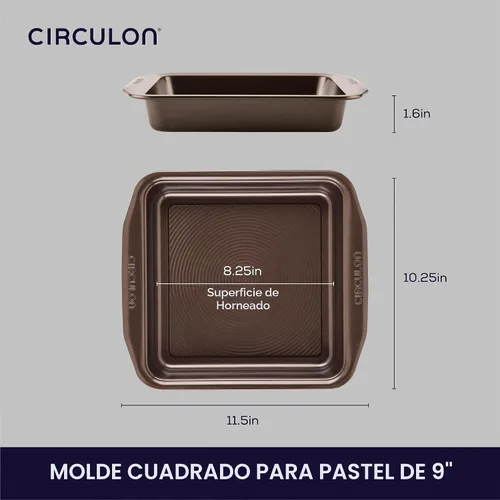 Vista 2 de Circulon Bandeja antiadherente para hornear / molde antiadherente para tartas, cuadrado, 9 pulgadas, marrón Chocolate