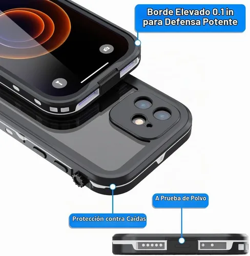 Vista 5 de Funda impermeable para iPhone 12 Mini, cobertura completa IP68, impermeable, a prueba de golpes y polvo con protector de pantalla integrado