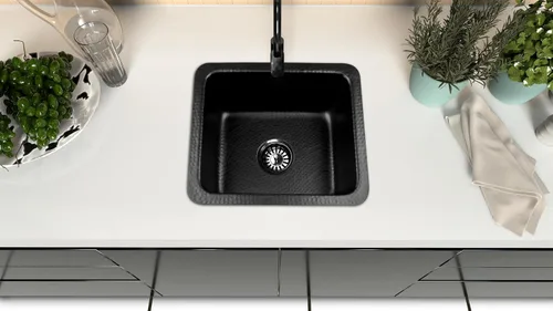 Vista 3 de Monarch Abode Fregadero de cocina y bar – Fregadero de cocina Highball de doble montaje de 17 pulgadas, fregaderos de aluminio negro mate martillado