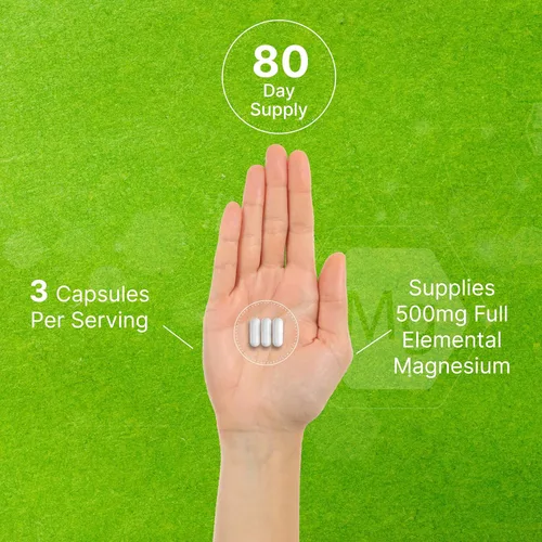 Vista 5 de Max Strength - Glicinato de magnesio de 500 mg por porción, 240 cápsulas 100% quelado para una fácil absorción Suplemento mineral esencial