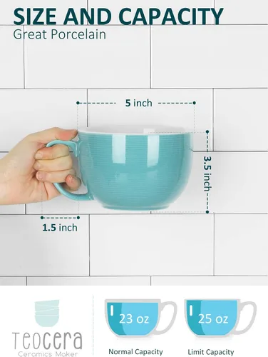 Vista 2 de Teocera Juego de 4 tazas de café de 12 onzas y tazas de café jumbo de 24 onzas, color turquesa