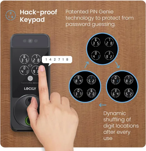 Vista 6 de Lockly Visage Zeno Series Smart Lock, Cerradura inteligente con reconocimiento facial y entrada sin llave por huellas dactilares, cerrojo