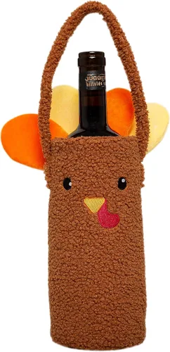 Vista 16 de Pearhead Soporte para botella de vino fantasma de Halloween, bolsa de regalo reutilizable de sherpa de felpa con cara sonriente y asa - Lindo regalo