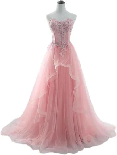 Vista 2 de Vestido de fiesta largo con cintura transparente y péplum simétrico para mujer