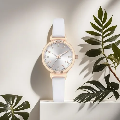 Vista 4 de NUOVO Reloj para mujer - Reloj de diamantes blancos y negros con números arábigos, estilo impermeable y casual, correa de cuero