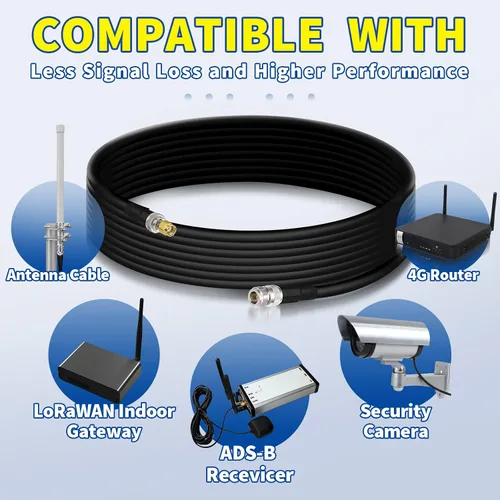 Vista 5 de Bingfu Lora Antenna ALSR400 - Cable de extensión RF de pérdida ultra baja de 10 pies - N hembra a RP-SMA macho - con adaptador SMA macho compatible