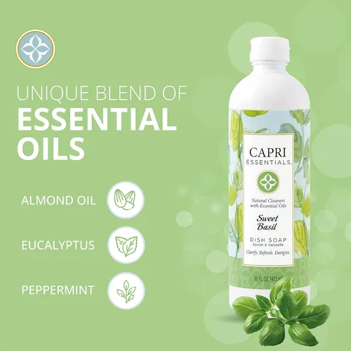 Vista 2 de CAPRI ESSENTIALS Jabón líquido para platos, suministros de limpieza naturales para el hogar, detergente aromático para platos a base de plantas