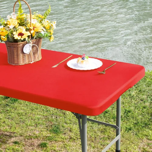 Vista 28 de Mantel de mesa rectangular de 4 pies con ajuste elástico, mantel de elastano elástico de 4 pies para mesas de comedor, para interiores y exteriores