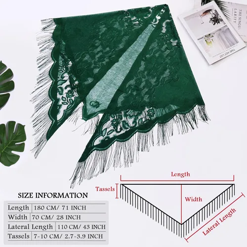 Vista 5 de Ladiery Chales de encaje triangular y envolturas para vestidos de noche con borlas para fiesta de noche, chales de malla de boda