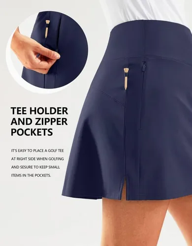 Vista 3 de SANTINY Falda pantalón de golf de 16 pulgadas para mujer, bolsillos con cremallera, falda de tenis de cintura alta para mujer, falda deportiva