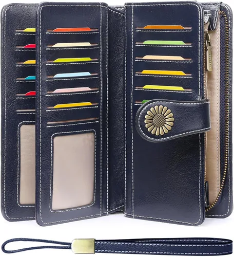 Vista 20 de SENDEFN Billeteras de cuero para mujer, tarjetero de crédito con bloqueo RFID, pulsera de gran capacidad with RFID Blocking, Large Capacity