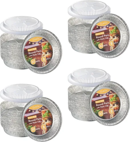 Vista 9 de CURTA - Sartenes redondas de aluminio de 7" con tapas transparentes Alta resistencia Ideales para asar, hornear, almacenamiento, asado, para 120