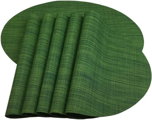 Vista 9 de Juego de 4 manteles individuales de vinilo tejido ovalado de bambú de imitación rojo A, resistentes al calor, lavables para mesa de cocina