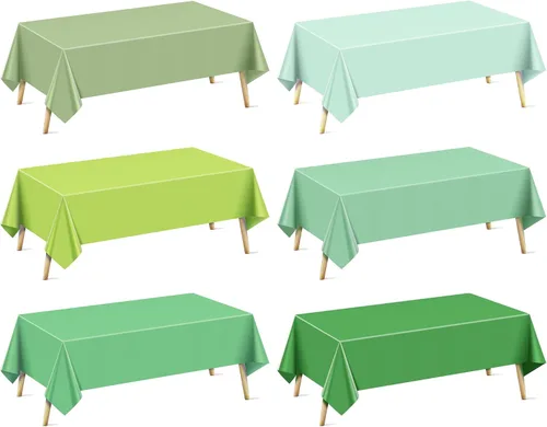Vista 52 de Mantel rectangular de la serie azul y verde, 4 piezas, 54 x 72 pulgadas, color sólido, impermeable y a prueba de derrames, mantel de plástico