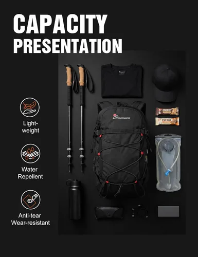 Vista 5 de MOUNTAINTOP Mochila de senderismo de 18L, mochila ligera para exteriores Negro-18L