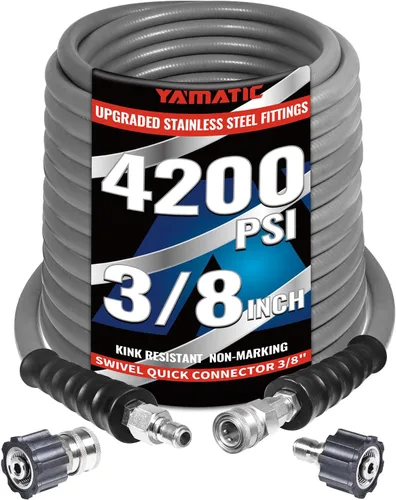 Vista 10 de YAMATIC Manguera de lavado a presión de 3/8 pulgadas, 50 pies, 4200 PSI, acero inoxidable 304 giratorio de conexión rápida con adaptadores M22