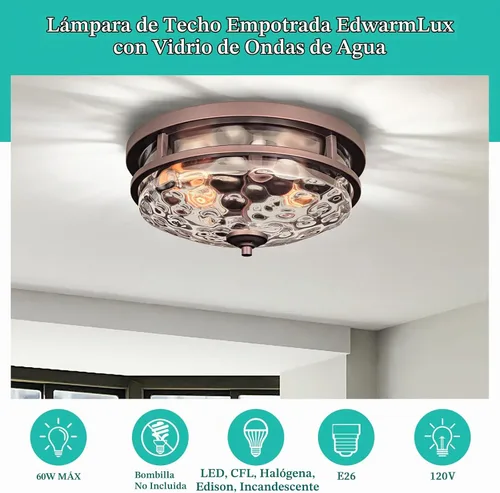 Vista 4 de Edwarmlux Lámparas de techo empotradas, lámpara de techo de granja de 2 luces cerca del techo, lámpara de techo industrial para cocina, pasillo