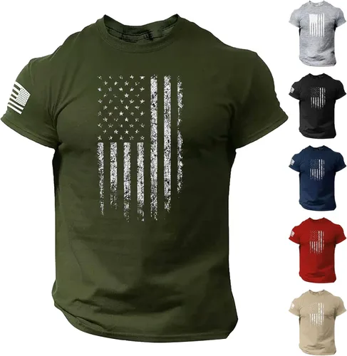 Vista 20 de Camisetas de verano para hombre, estilo casual, ajustado, manga corta, de algodón, patriótica, de Estados Unidos, con bandera americana, camiseta