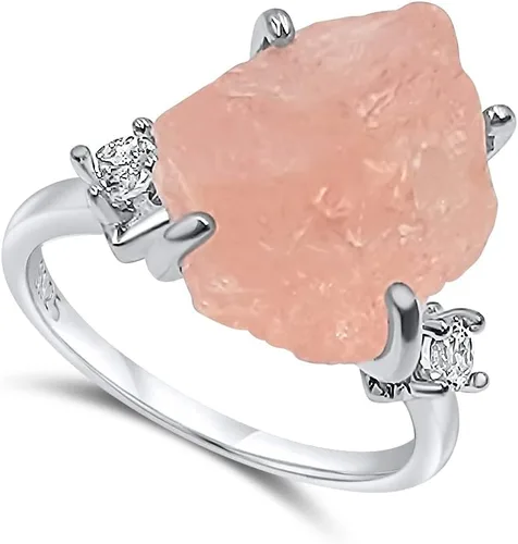 Vista 33 de Anillo de cristal crudo real con piedra natal, plata de ley, oro blanco, regalo de joyería para ella, regalo de Navidad, Día de la Madre