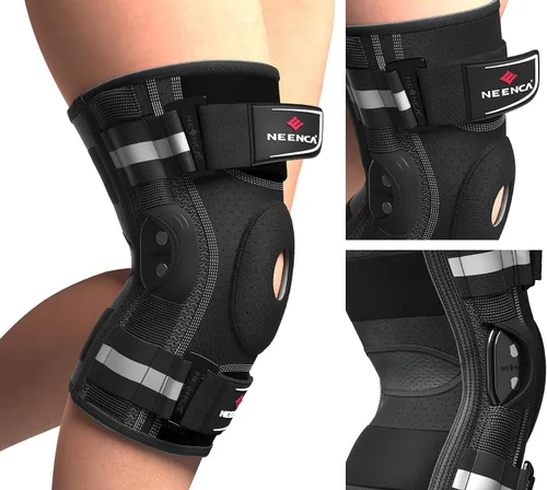 Vista 2 de NEENCA Rodillera profesional para dolor de rodilla, soporte de rodilla con bisagras con estabilizadores laterales duales removibles, fuerte