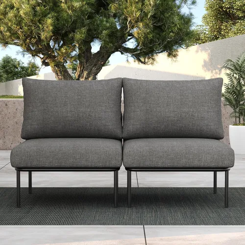 Vista 26 de LayinSun Juego de muebles de patio de aluminio de 7 piezas, sofá modular moderno con mesa auxiliar y cojín de grosor mejorado Gris claro