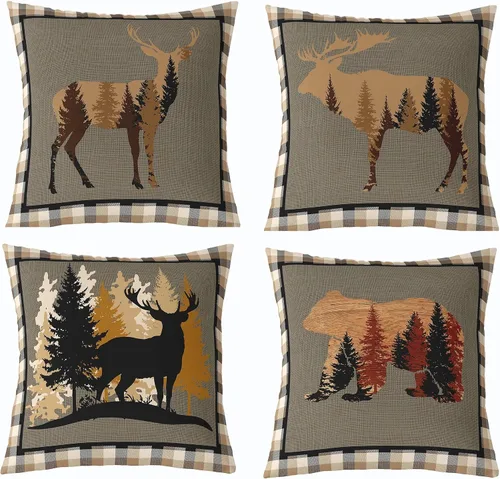 Vista 27 de Feelyou Fundas de Almohada Decorativas de León 16"x16" Juego de 4 Funda de Cojín Suave de Tigre Decoración de Lobo Funda de Almohada de Leopardo