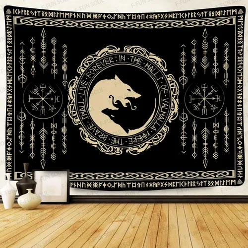 Vista 19 de F-FUN SOUL Tapiz de los vikingos nórdicos, franela suave, 40 x 30 pulgadas, nudo triskele vikingo, runa celta, tapiz de mitología estética