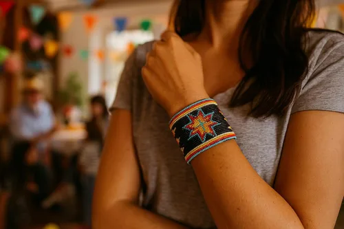 Vista 4 de Pulsera dura con cuentas de semillas de estilo nativo del suroeste