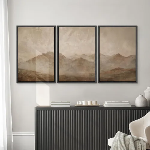Vista 506 de SIGNWIN Lienzo enmarcado para pared, juego de arte neutro de bosque brumoso, ilustraciones en tono tierra, arte moderno, decorativo, bohemio