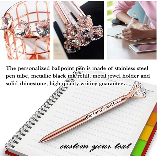Vista 3 de 10 bolígrafos personalizados a granel con diamante, recuerdos de boda, recuerdos grabados con nombre, logotipo, texto para negocios, fiestas