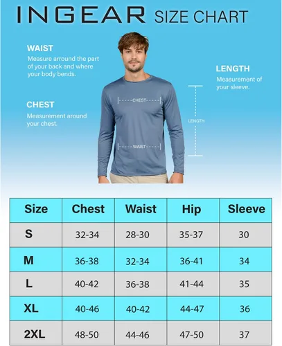 Vista 4 de INGEAR Camisas UPF50 de manga larga con protección solar UV para hombre de secado rápido para pescar correr entrenamiento